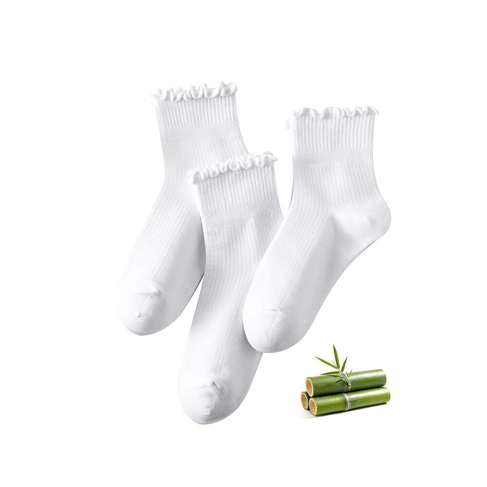 Women’s Viscose from Bamboo Ruffle Ankle Socks 3 Pack, Soft Lettuce